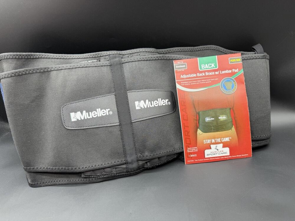 Black MUELLER Adjustable BACK BRACE Support w/ Removable Lumbar Pad ~ PLUS SIZE